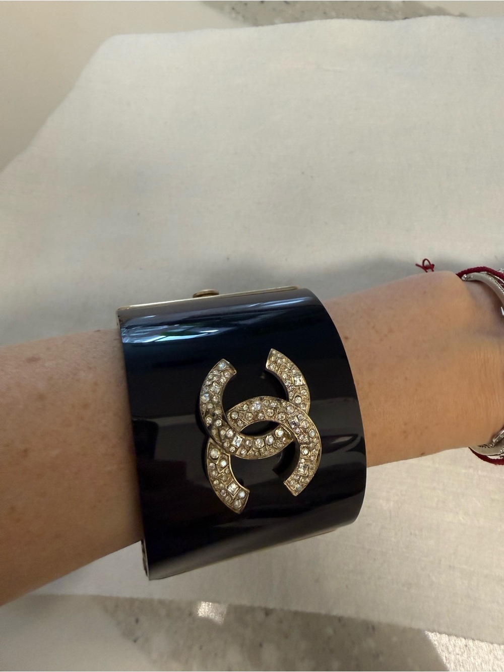 100% Authentic Chanel Crystal-Embellished Black Cuff Bracelet - Picture 9 of 14